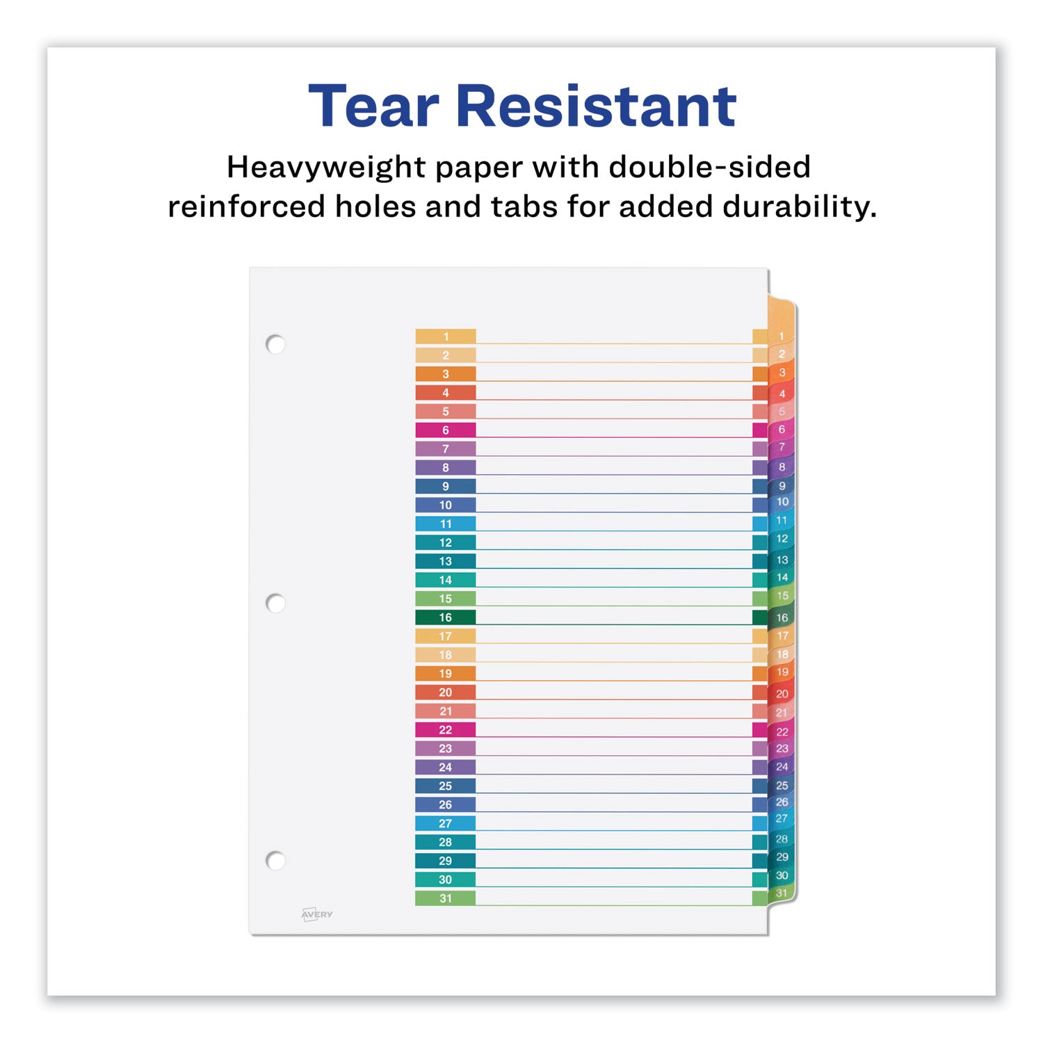 Customizable Table of Contents Ready Index Dividers with Multicolor Tabs, 31-Tab, 1 to 31, 11 x 8.5, White, 1 Set - 