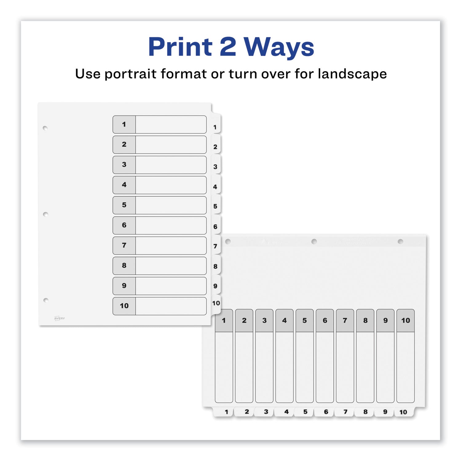 Customizable TOC Ready Index Black and White Dividers, 10-Tab, 1 to 10, 11 x 8.5, 1 Set - 
