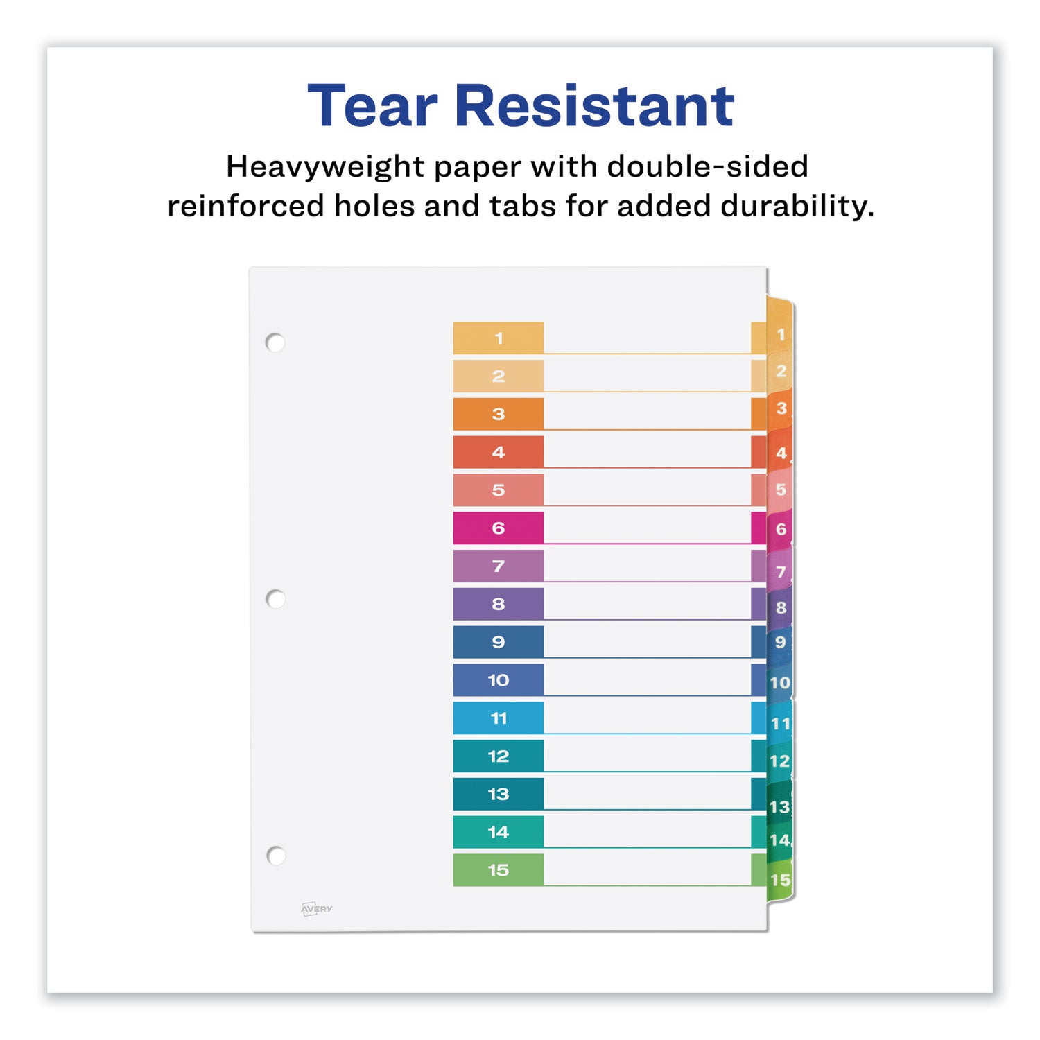 Customizable TOC Ready Index Multicolor Tab Dividers, 15-Tab, 1 to 15, 11 x 8.5, White, Traditional Color Tabs, 1 Set - 