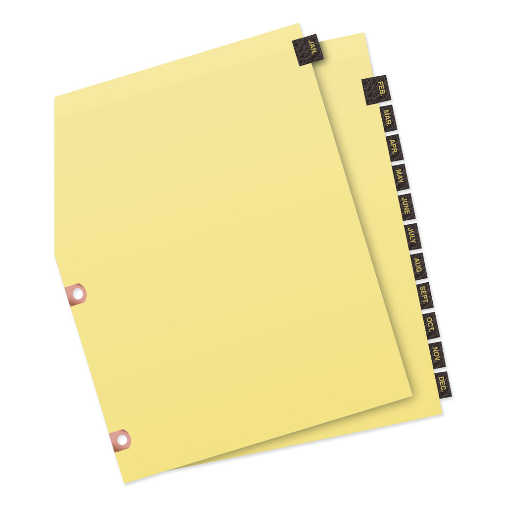 Preprinted Black Leather Tab Dividers w/Copper Reinforced Holes, 12-Tab, Jan. to Dec., 11 x 8.5, Buff, 1 Set - 