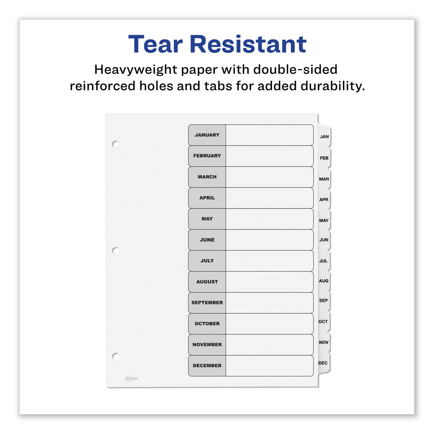 Customizable TOC Ready Index Black and White Dividers, 12-Tab, Jan. to Dec., 11 x 8.5, 1 Set - 