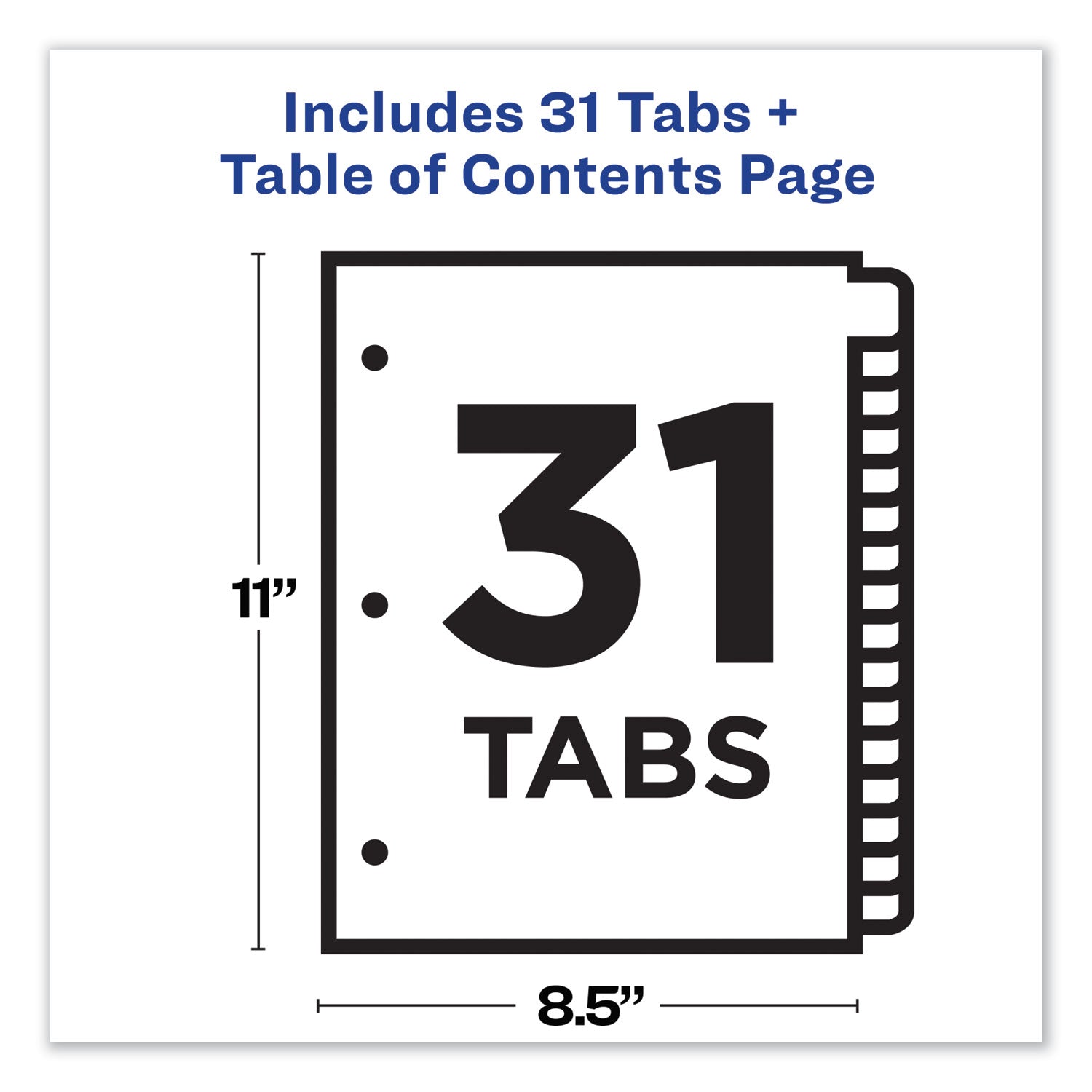 Customizable TOC Ready Index Multicolor Tab Dividers, 31-Tab, 1 to 31, 11 x 8.5, White, Traditional Color Tabs, 1 Set - 