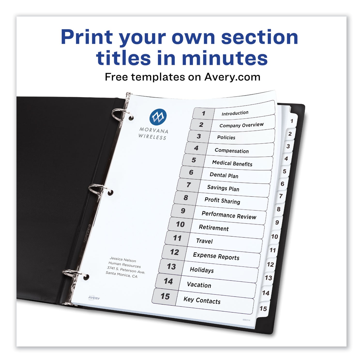 Customizable TOC Ready Index Black and White Dividers, 15-Tab, 1 to 15, 11 x 8.5, 1 Set - 