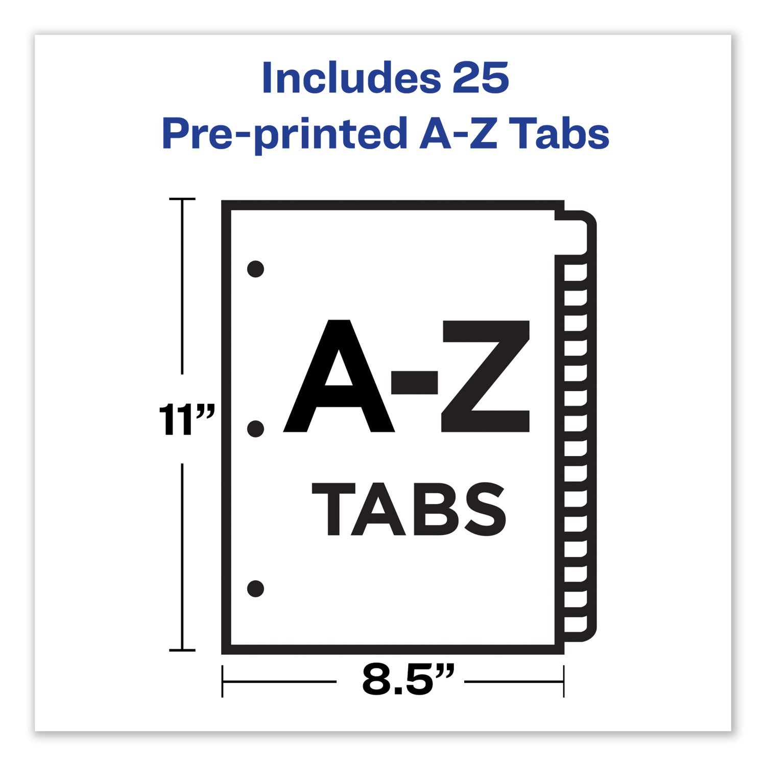 Preprinted Black Leather Tab Dividers w/Copper Reinforced Holes, 25-Tab, A to Z, 11 x 8.5, Buff, 1 Set - 