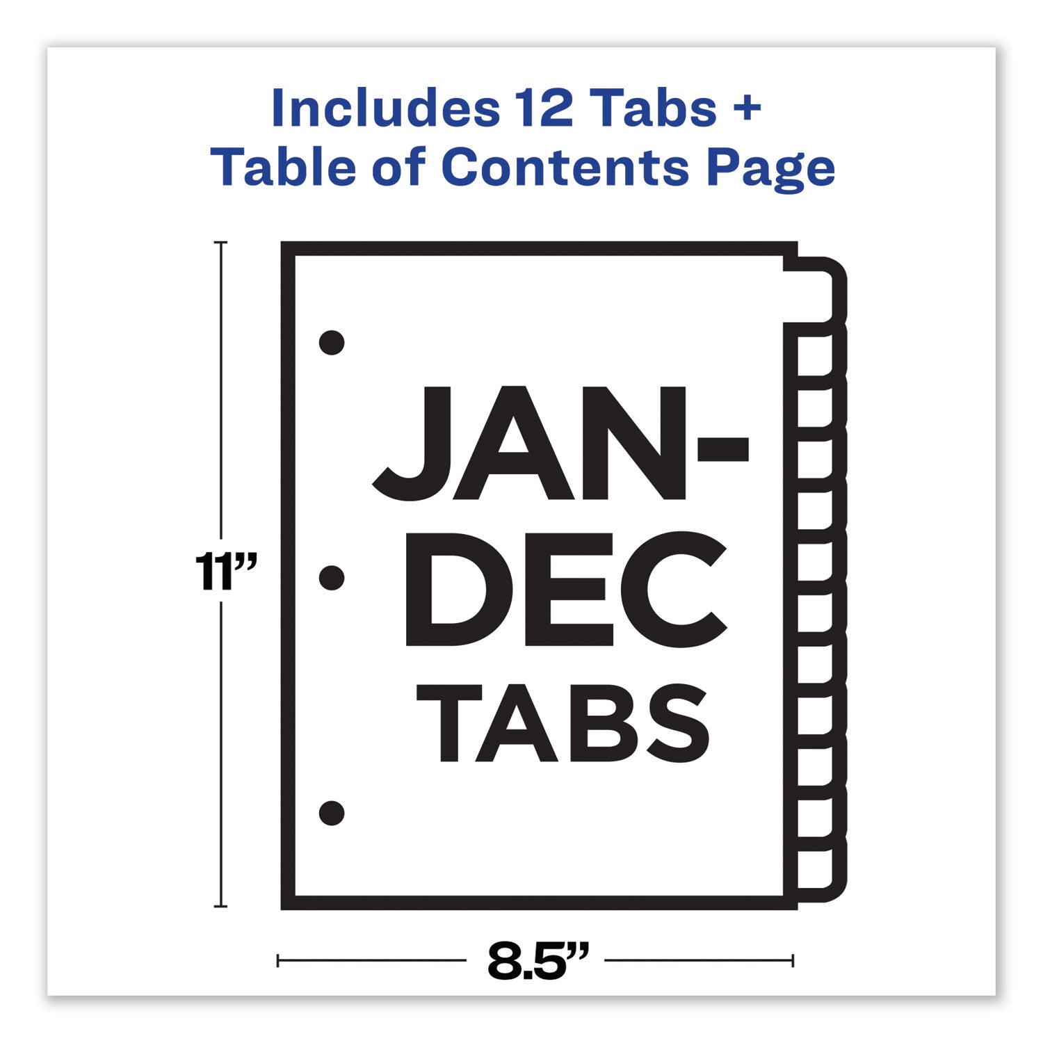 Customizable TOC Ready Index Multicolor Tab Dividers, 12-Tab, Jan. to Dec., 11 x 8.5, White, Traditional Color Tabs, 1 Set - 