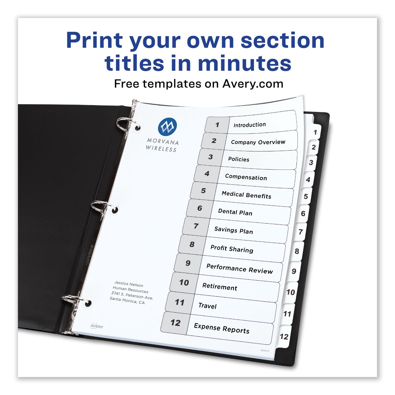 Customizable TOC Ready Index Black and White Dividers, 12-Tab, 1 to 12, 11 x 8.5, 1 Set - 