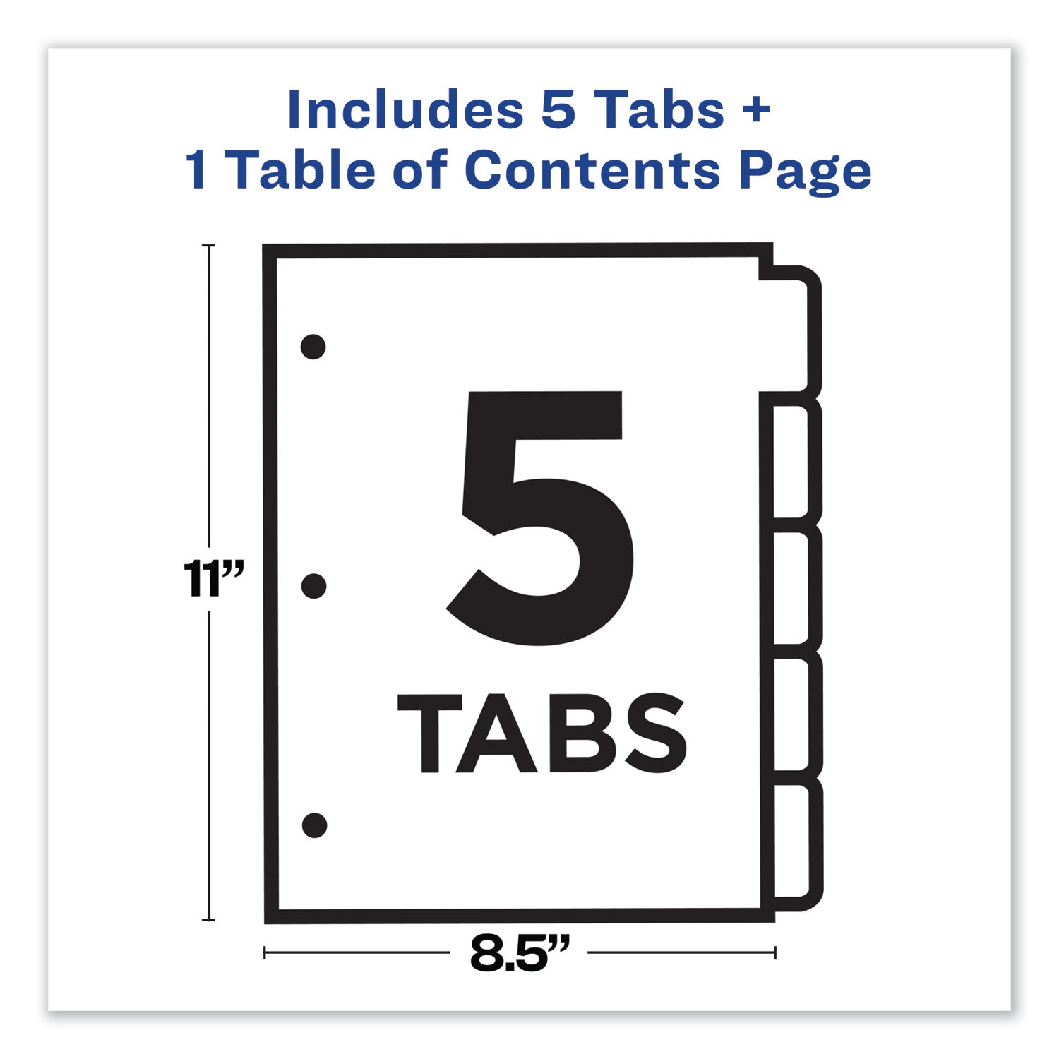 Customizable TOC Ready Index Multicolor Tab Dividers, 5-Tab, 1 to 5, 11 x 8.5, White, Traditional Color Tabs, 1 Set - 