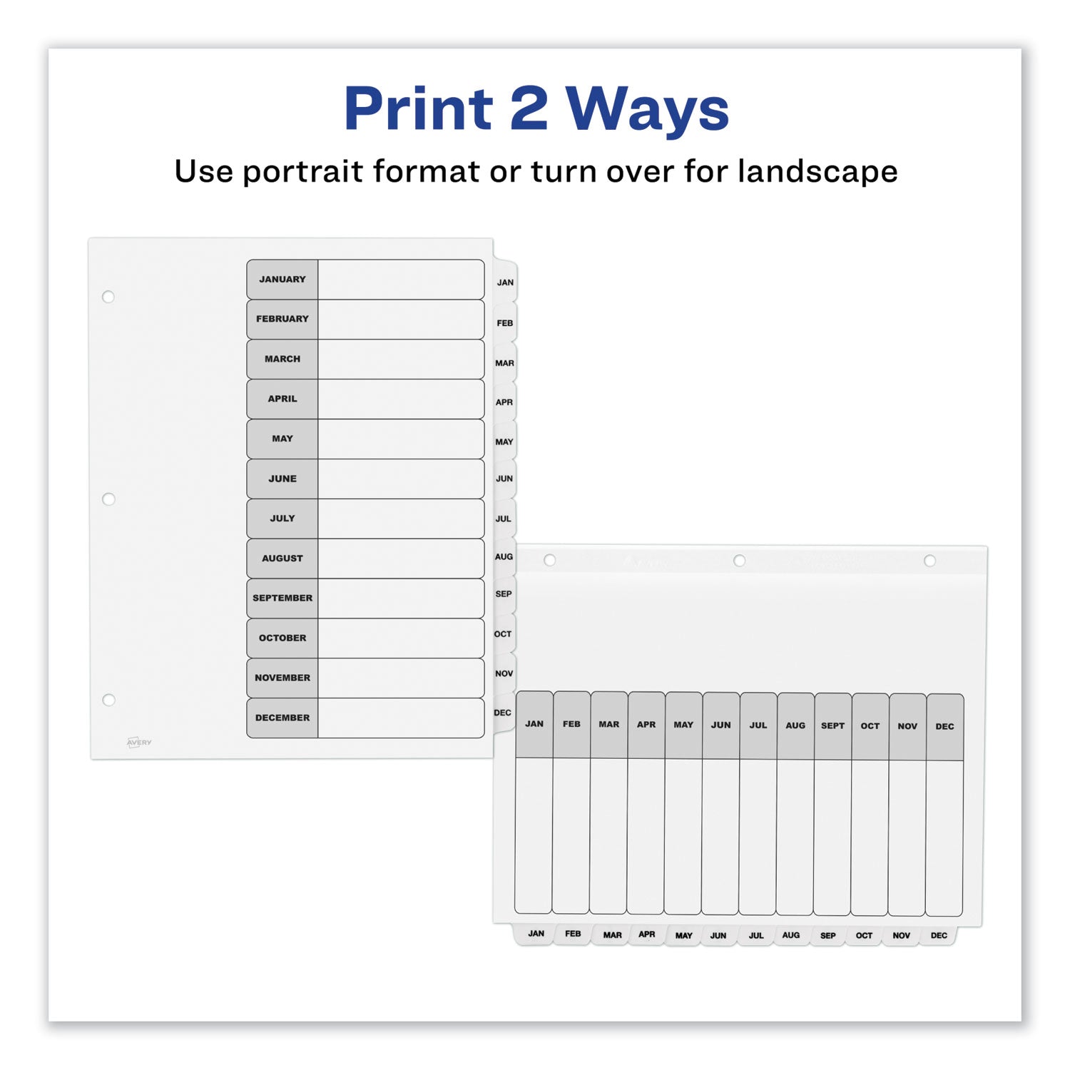 Customizable TOC Ready Index Black and White Dividers, 12-Tab, Jan. to Dec., 11 x 8.5, 1 Set - 