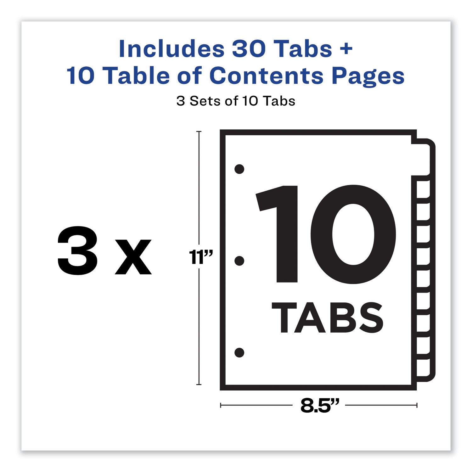 Customizable Table of Contents Ready Index Dividers with Multicolor Tabs, 10-Tab, 1 to 10, 11 x 8.5, White, 3 Sets - 