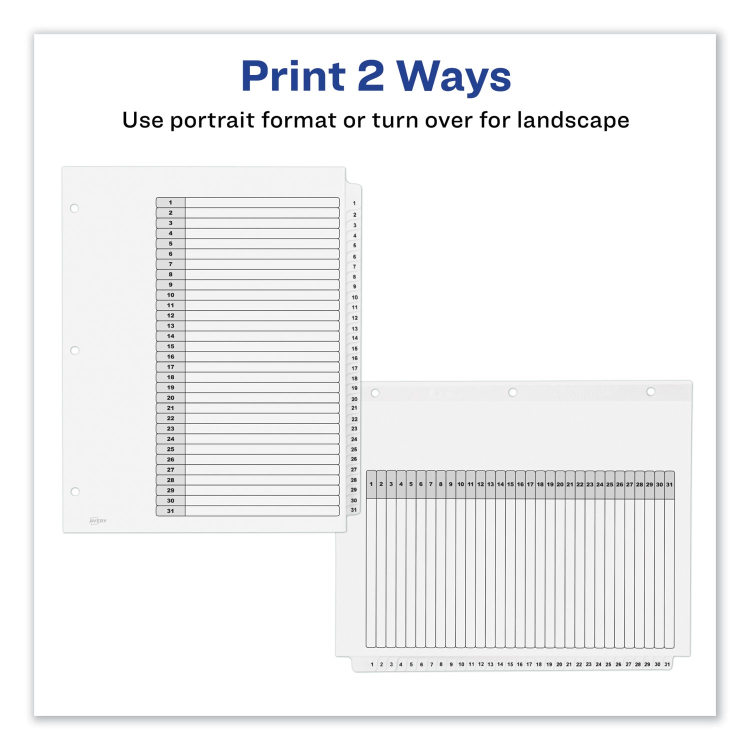 Customizable TOC Ready Index Black and White Dividers, 31-Tab, 1 to 31, 11 x 8.5, 1 Set - 