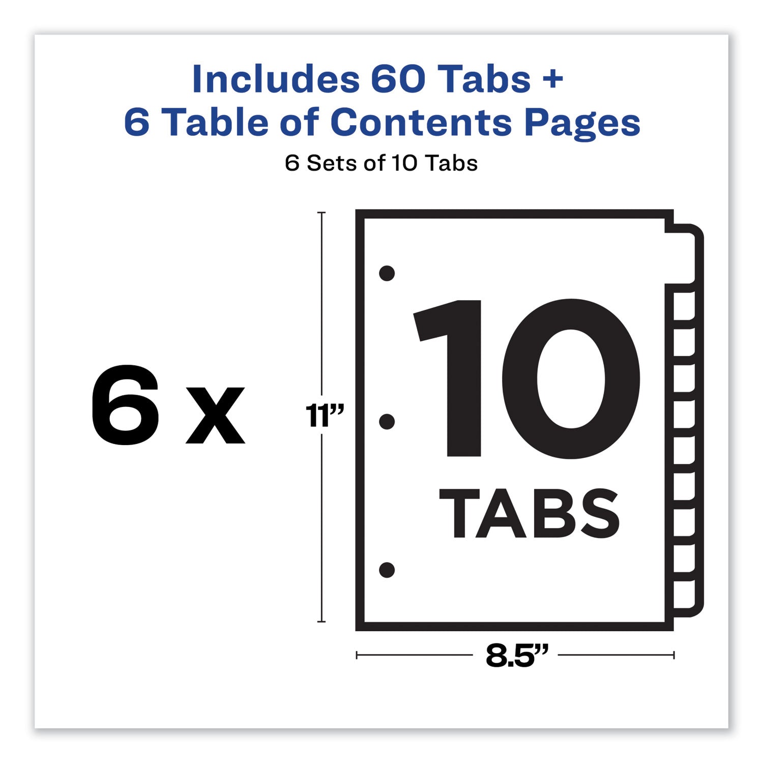 Customizable TOC Ready Index Multicolor Tab Dividers, 10-Tab, 1 to 10, 11 x 8.5, White, Traditional Color Tabs, 6 Sets - 