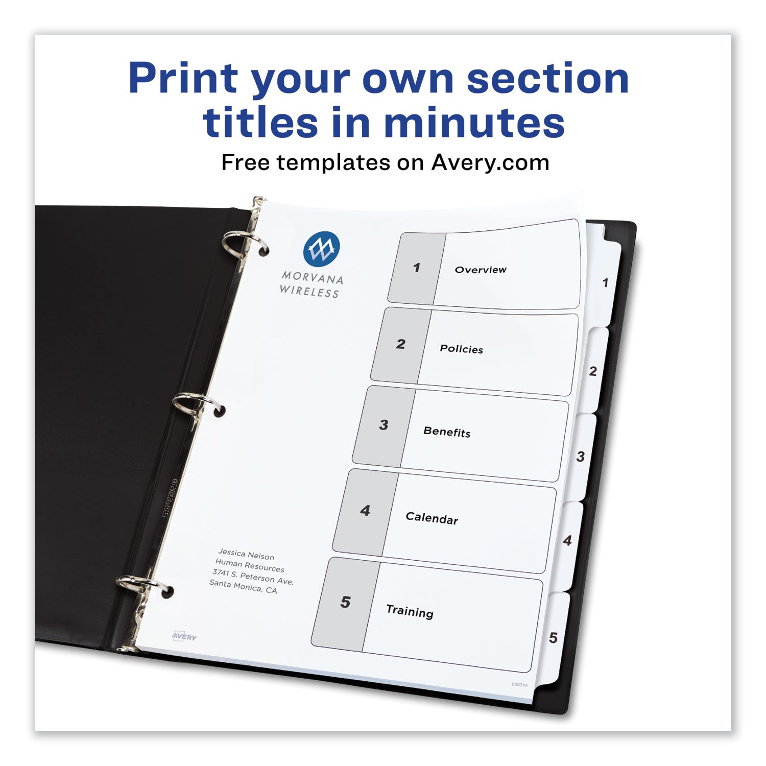 Customizable TOC Ready Index Black and White Dividers, 5-Tab, 1 to 5, 11 x 8.5, 1 Set - 