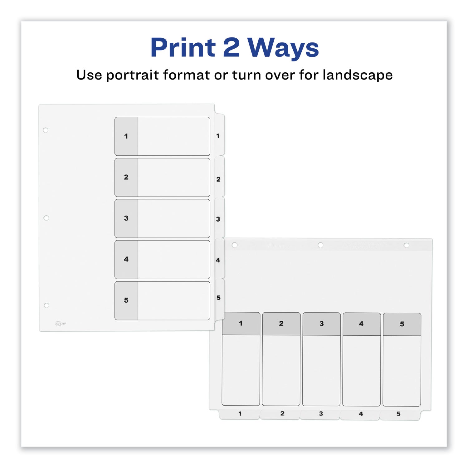 Customizable TOC Ready Index Black and White Dividers, 5-Tab, 1 to 5, 11 x 8.5, 1 Set - 