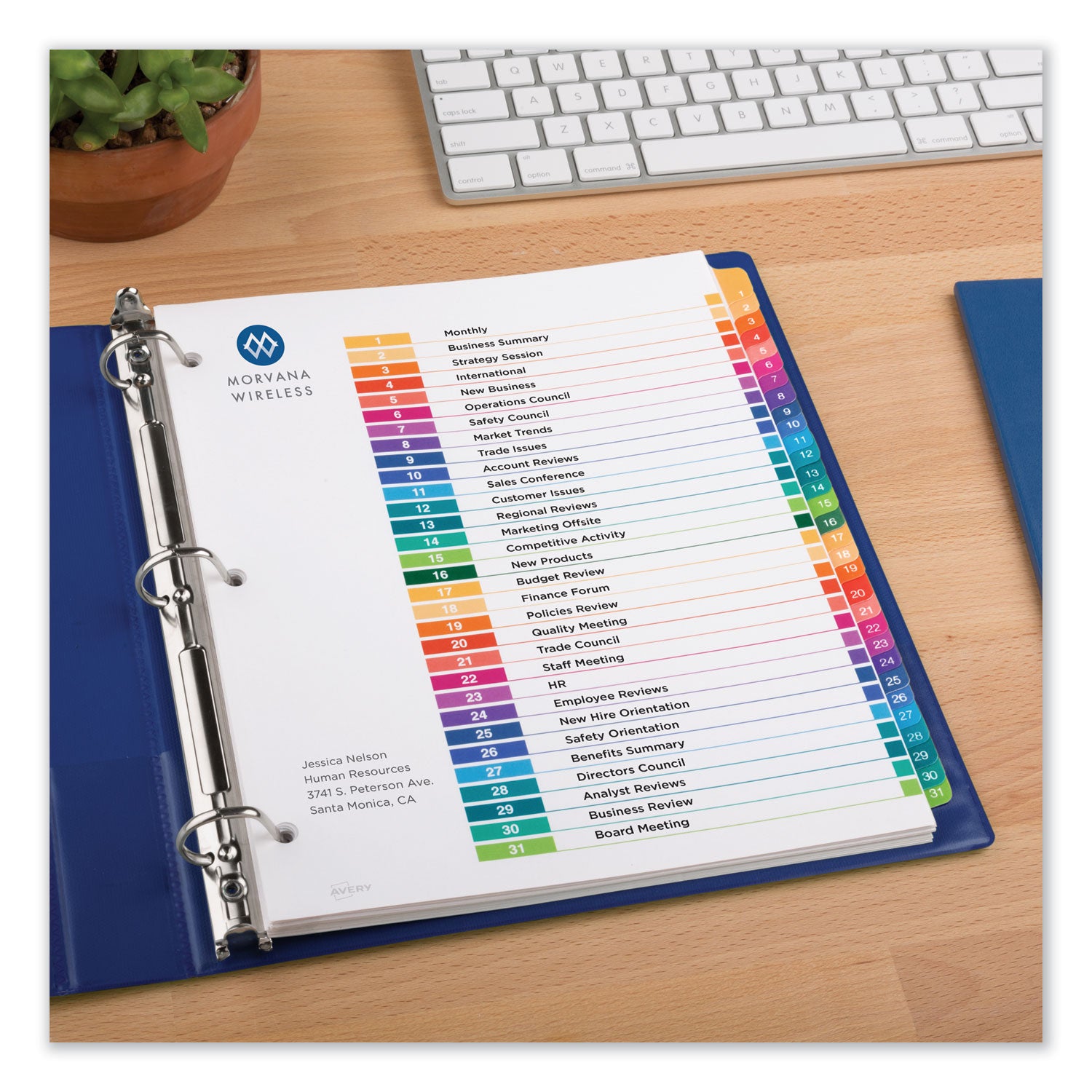Customizable Table of Contents Ready Index Dividers with Multicolor Tabs, 31-Tab, 1 to 31, 11 x 8.5, White, 1 Set - 