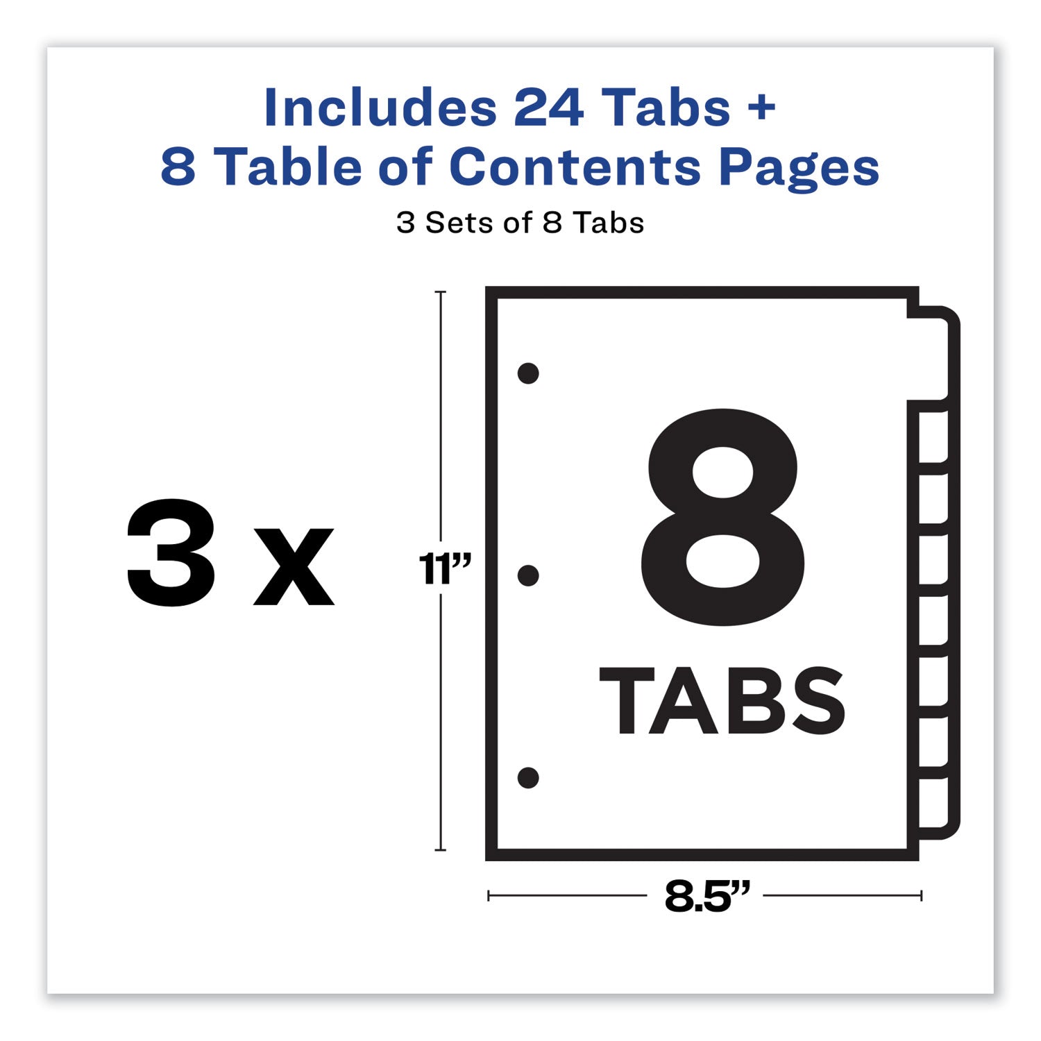 Customizable Table of Contents Ready Index Dividers with Multicolor Tabs, 8-Tab, 1 to 8, 11 x 8.5, White, 3 Sets - 