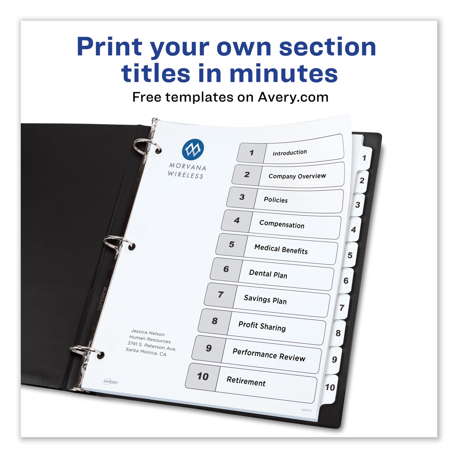 Customizable TOC Ready Index Black and White Dividers, 10-Tab, 1 to 10, 11 x 8.5, 1 Set - 