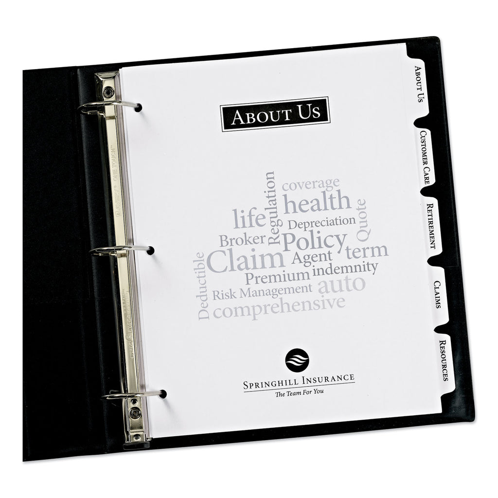 Customizable Print-On Dividers, 3-Hole Punched, 5-Tab, 11 x 8.5, White, 5 Sets