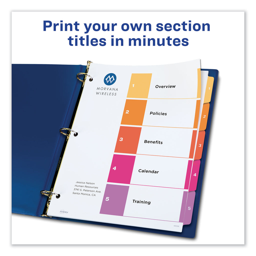 Customizable TOC Ready Index Multicolor Tab Dividers, Uncollated, 5-Tab, 1 to 5, 11 x 8.5, White, 24 Sets - 