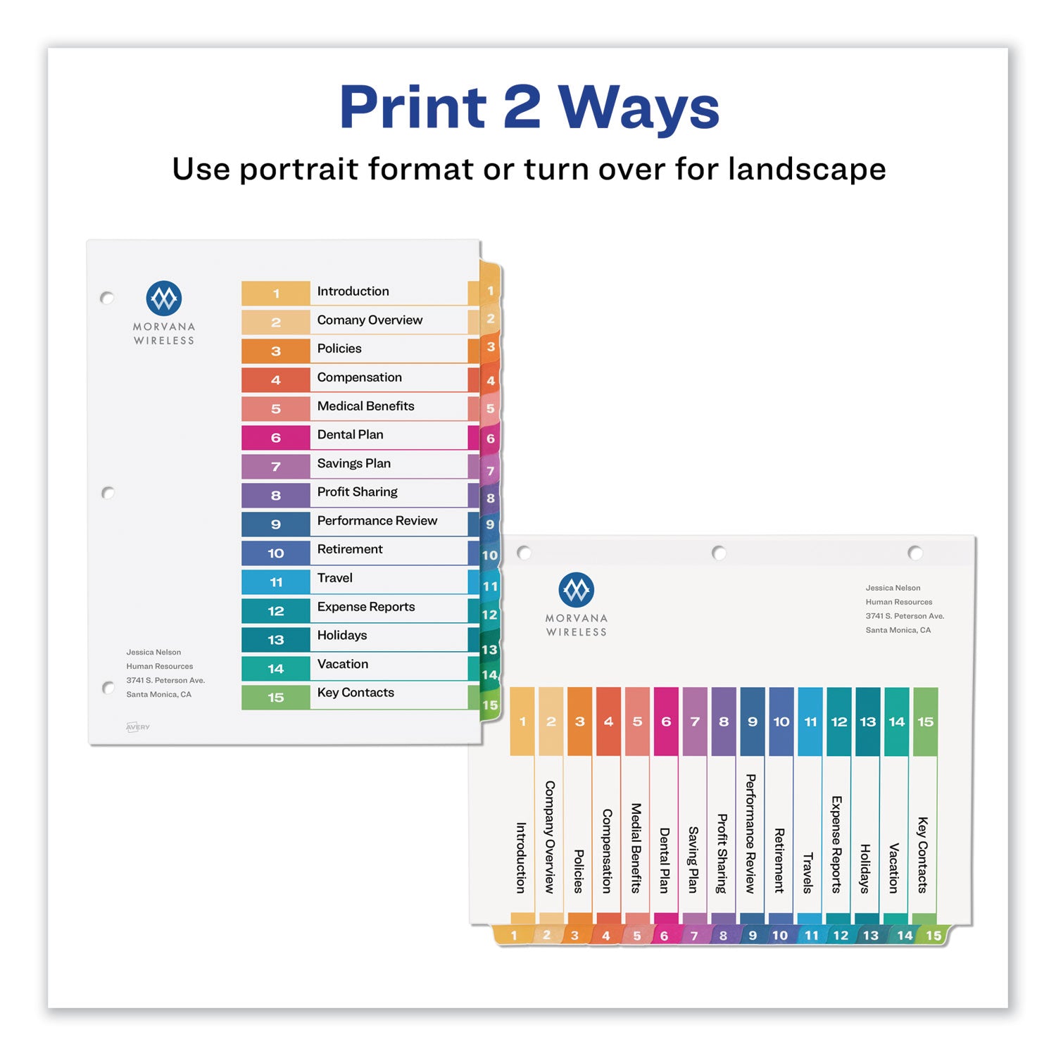 Customizable TOC Ready Index Multicolor Tab Dividers, 15-Tab, 1 to 15, 11 x 8.5, White, Traditional Color Tabs, 1 Set - 