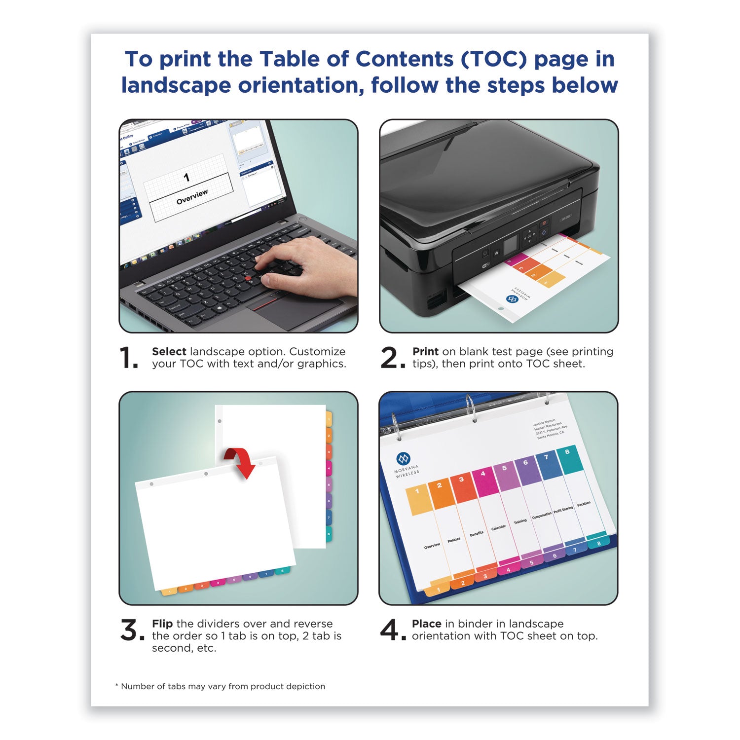 Customizable Table of Contents Ready Index Dividers with Multicolor Tabs, 31-Tab, 1 to 31, 11 x 8.5, White, 1 Set - 