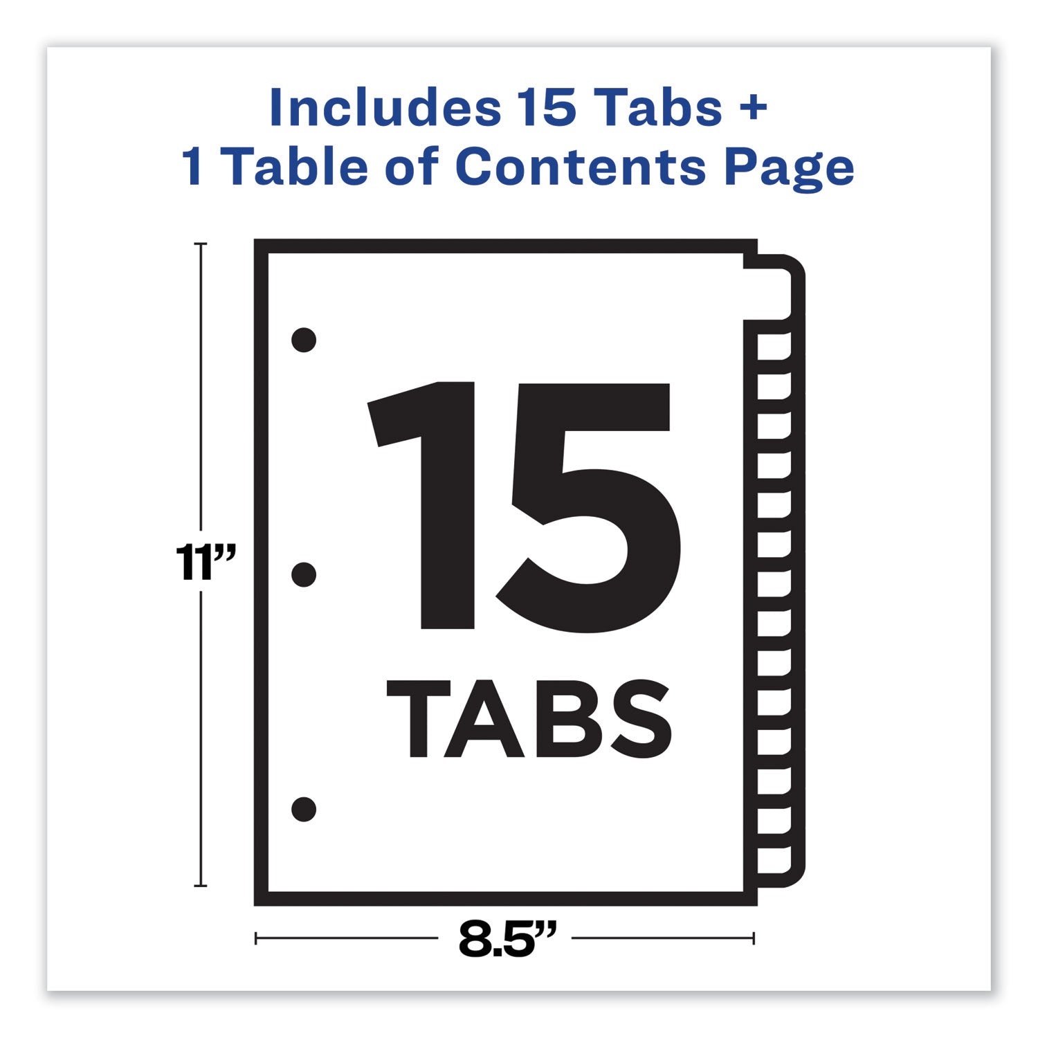 Customizable TOC Ready Index Black and White Dividers, 15-Tab, 1 to 15, 11 x 8.5, 1 Set - 