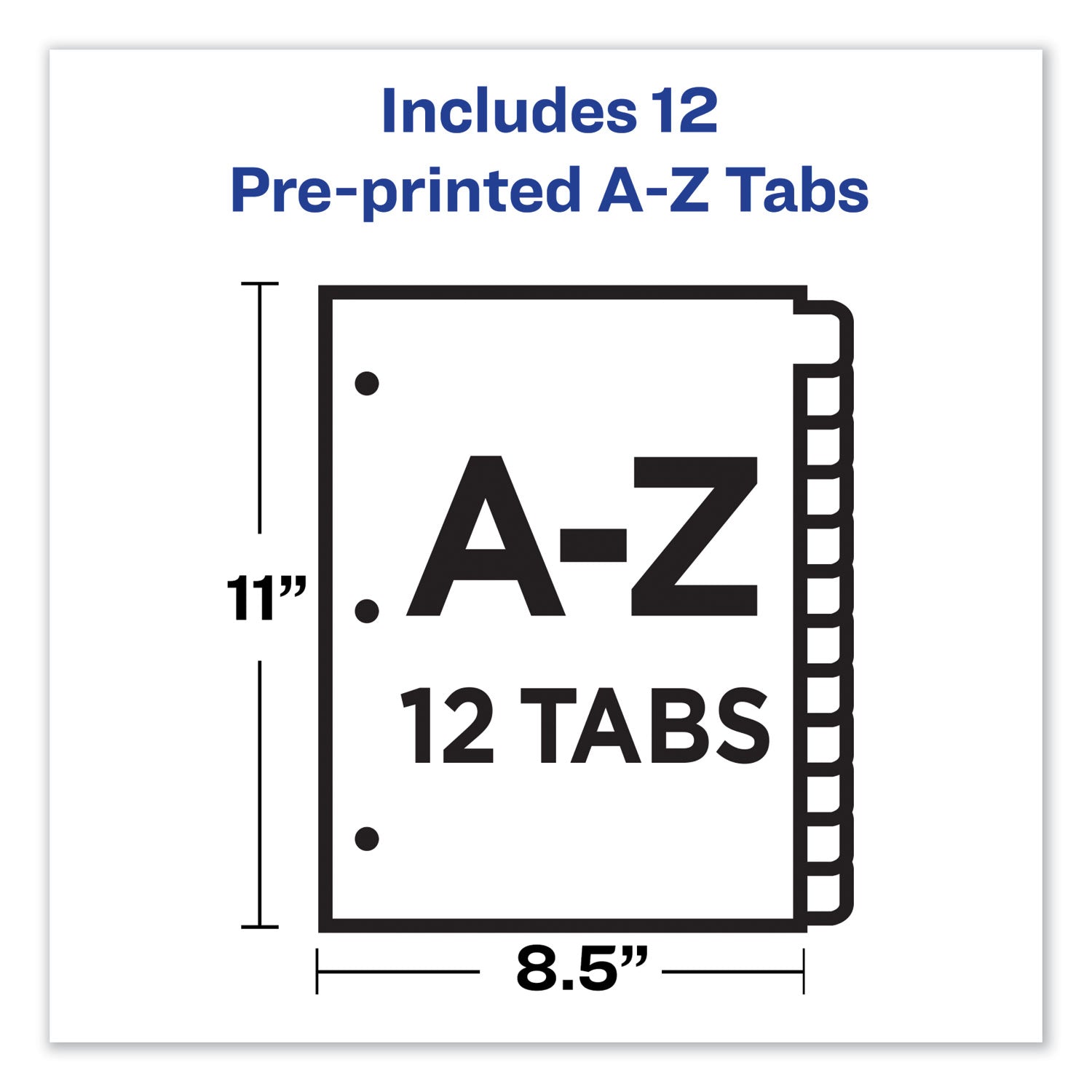 Durable Preprinted Plastic Tab Dividers, 12-Tab, A to Z, 11 x 8.5, Assorted, 1 Set - 