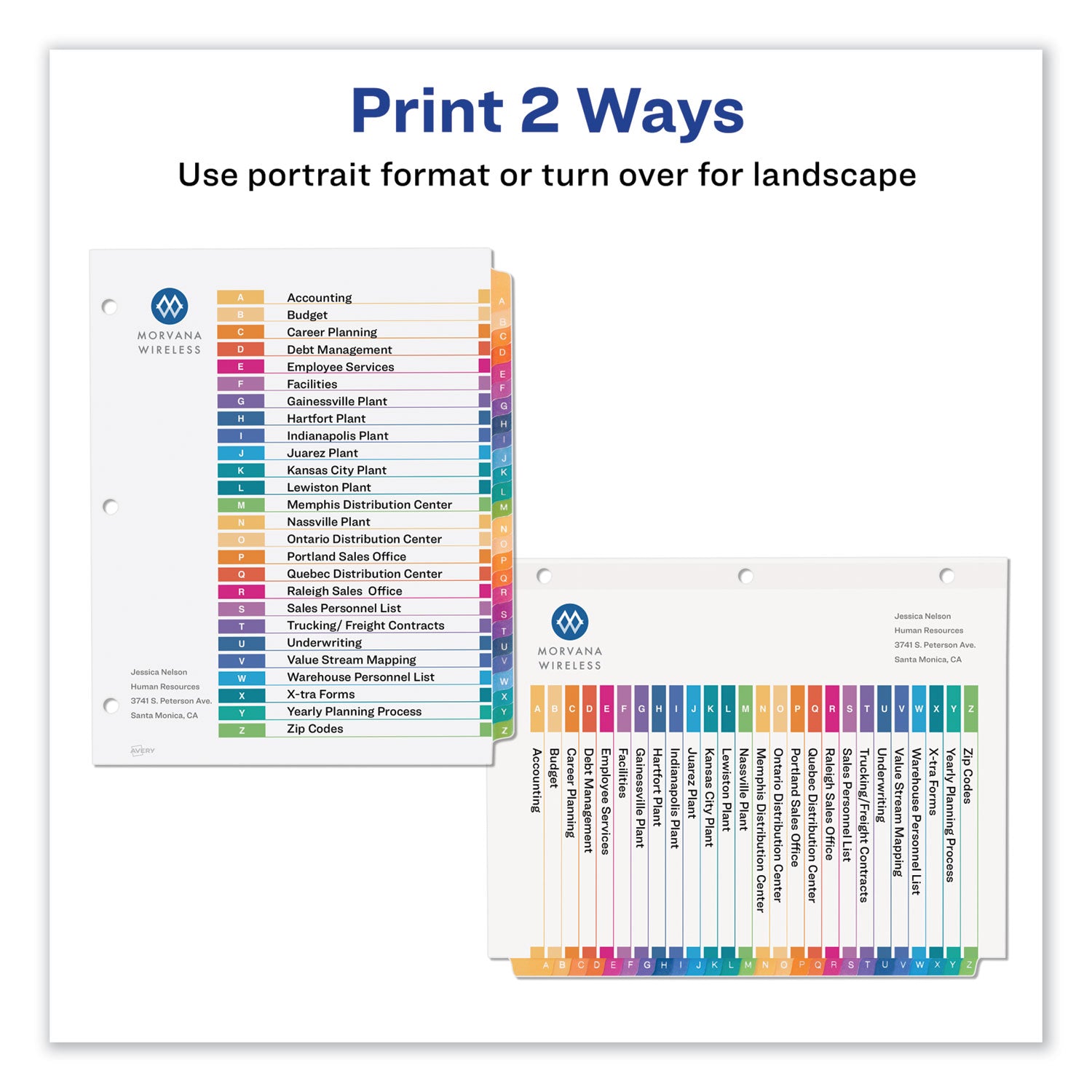 Customizable Table of Contents Ready Index Dividers with Multicolor Tabs, 26-Tab, A to Z, 11 x 8.5, White, 1 Set - 3