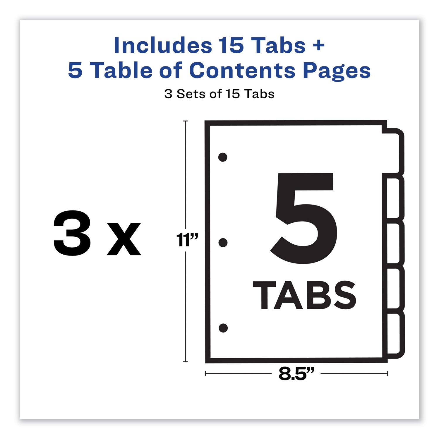 Customizable Table of Contents Ready Index Dividers with Multicolor Tabs, 5-Tab, 1 to 5, 11 x 8.5, White, 3 Sets - 