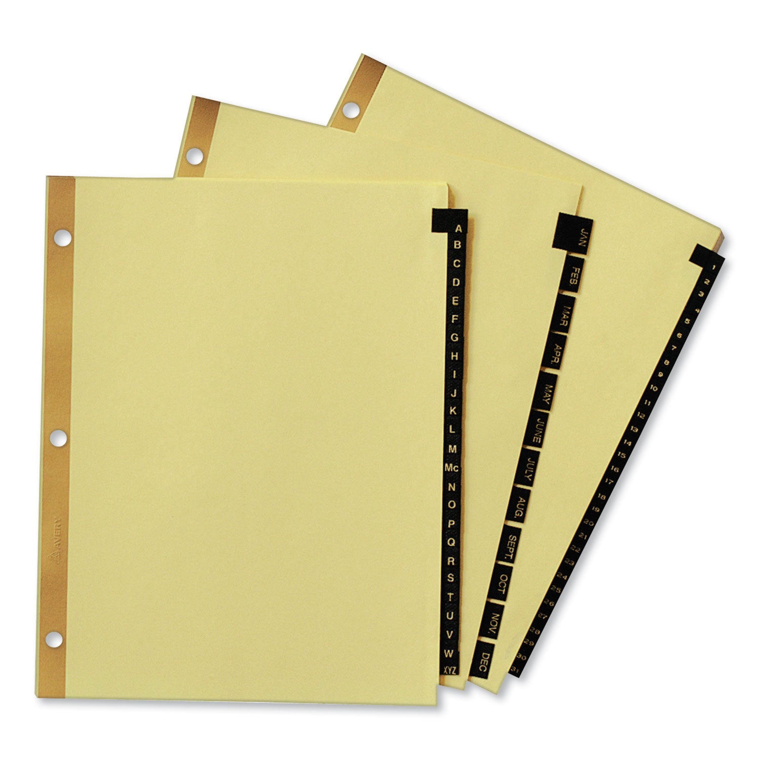 Preprinted Black Leather Tab Dividers w/Gold Reinforced Edge, 31-Tab, 1 to 31, 11 x 8.5, Buff, 1 Set - 