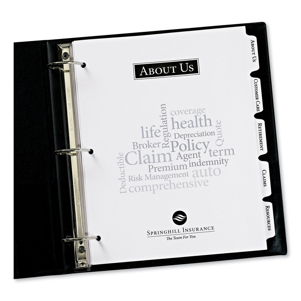 Customizable Print-On Dividers, 3-Hole Punched, 5-Tab, 11 x 8.5, White, 25 Sets