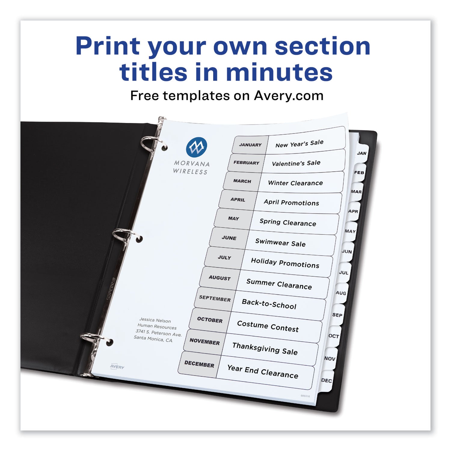 Customizable TOC Ready Index Black and White Dividers, 12-Tab, Jan. to Dec., 11 x 8.5, 1 Set - 
