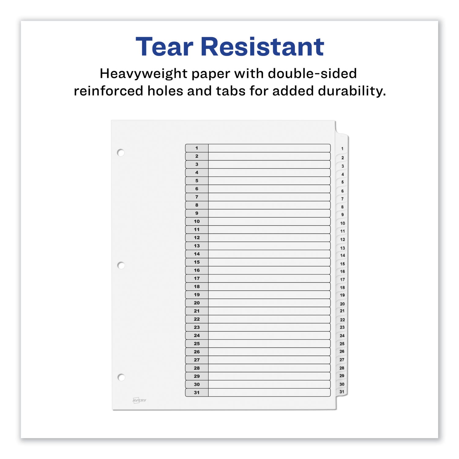 Customizable TOC Ready Index Black and White Dividers, 31-Tab, 1 to 31, 11 x 8.5, 1 Set - 