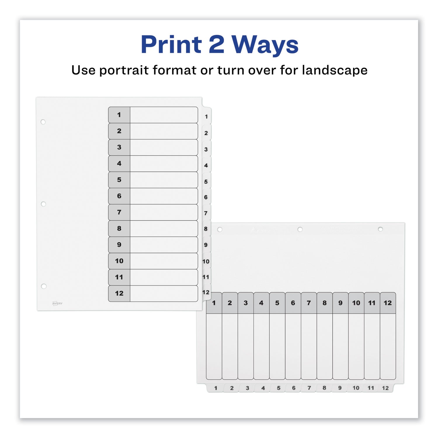 Customizable TOC Ready Index Black and White Dividers, 12-Tab, 1 to 12, 11 x 8.5, 1 Set - 