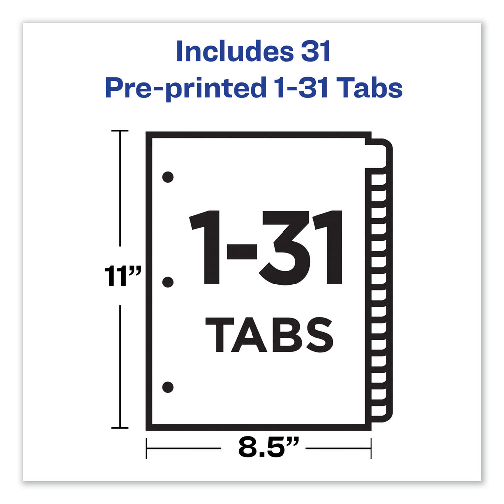 Preprinted Black Leather Tab Dividers w/Gold Reinforced Edge, 31-Tab, 1 to 31, 11 x 8.5, Buff, 1 Set