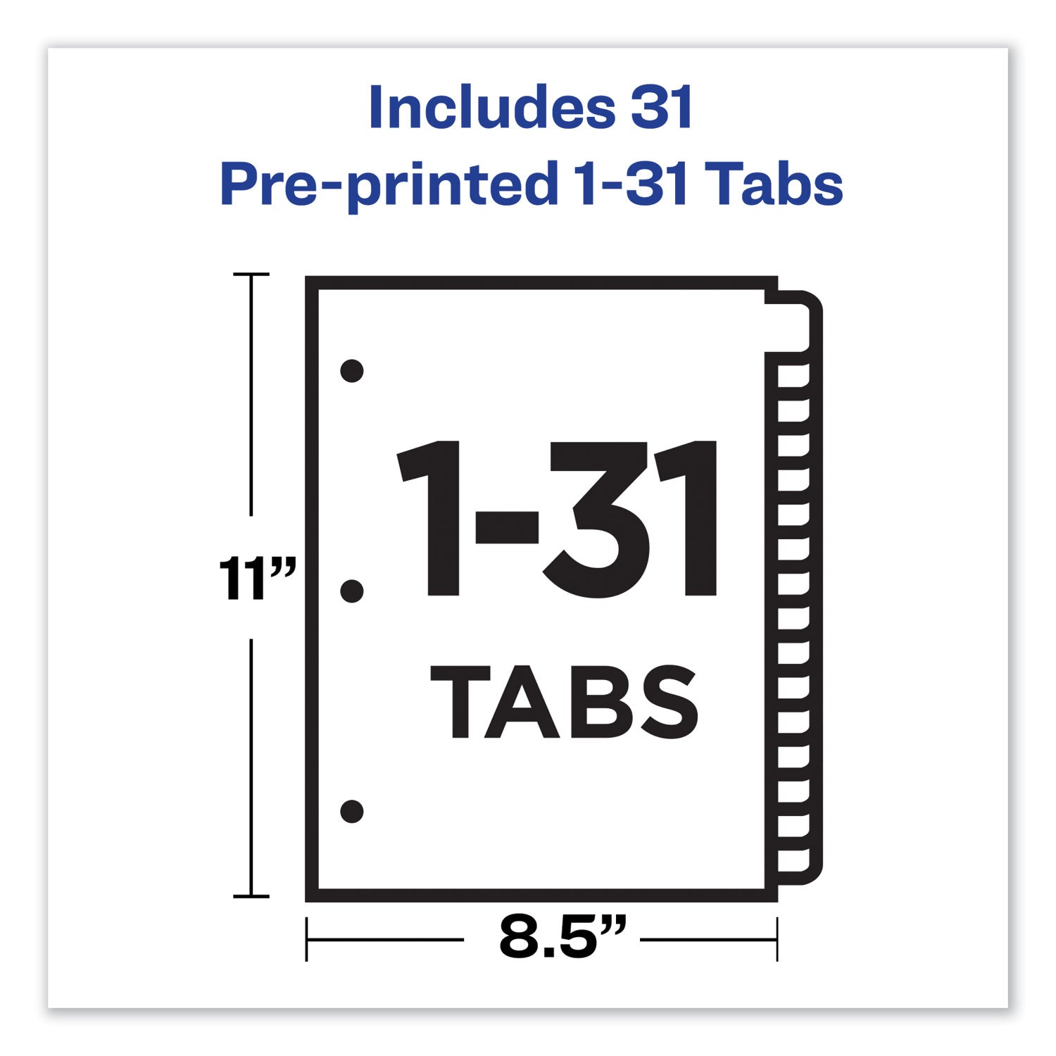 Preprinted Black Leather Tab Dividers w/Gold Reinforced Edge, 31-Tab, 1 to 31, 11 x 8.5, Buff, 1 Set - 