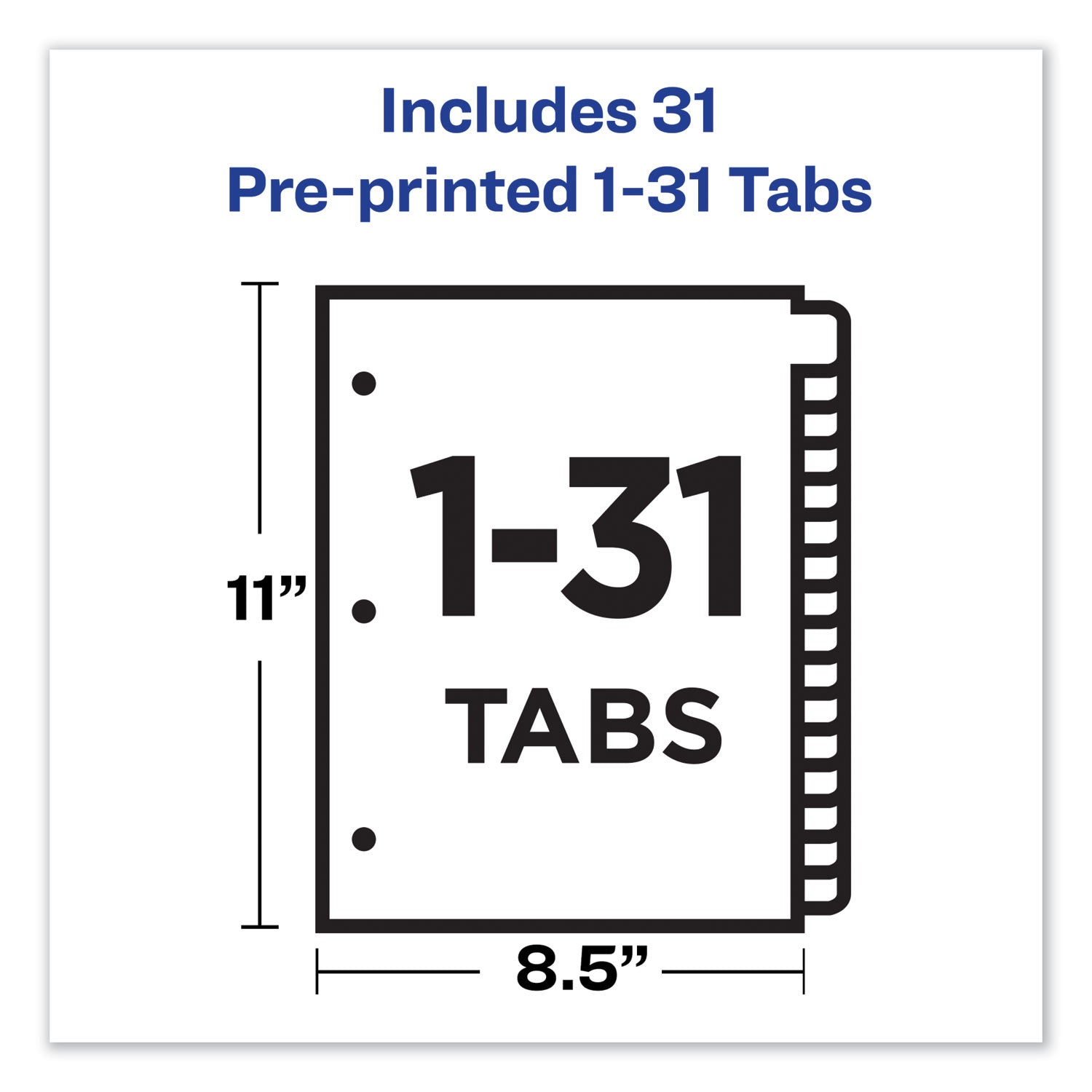 Preprinted Black Leather Tab Dividers w/Gold Reinforced Edge, 31-Tab, 1 to 31, 11 x 8.5, Buff, 1 Set