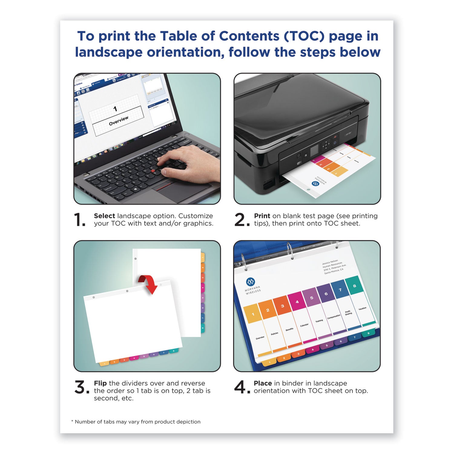 Customizable TOC Ready Index Multicolor Tab Dividers, Uncollated, 10-Tab, 1 to 10, 11 x 8.5, White, 24 Sets - 