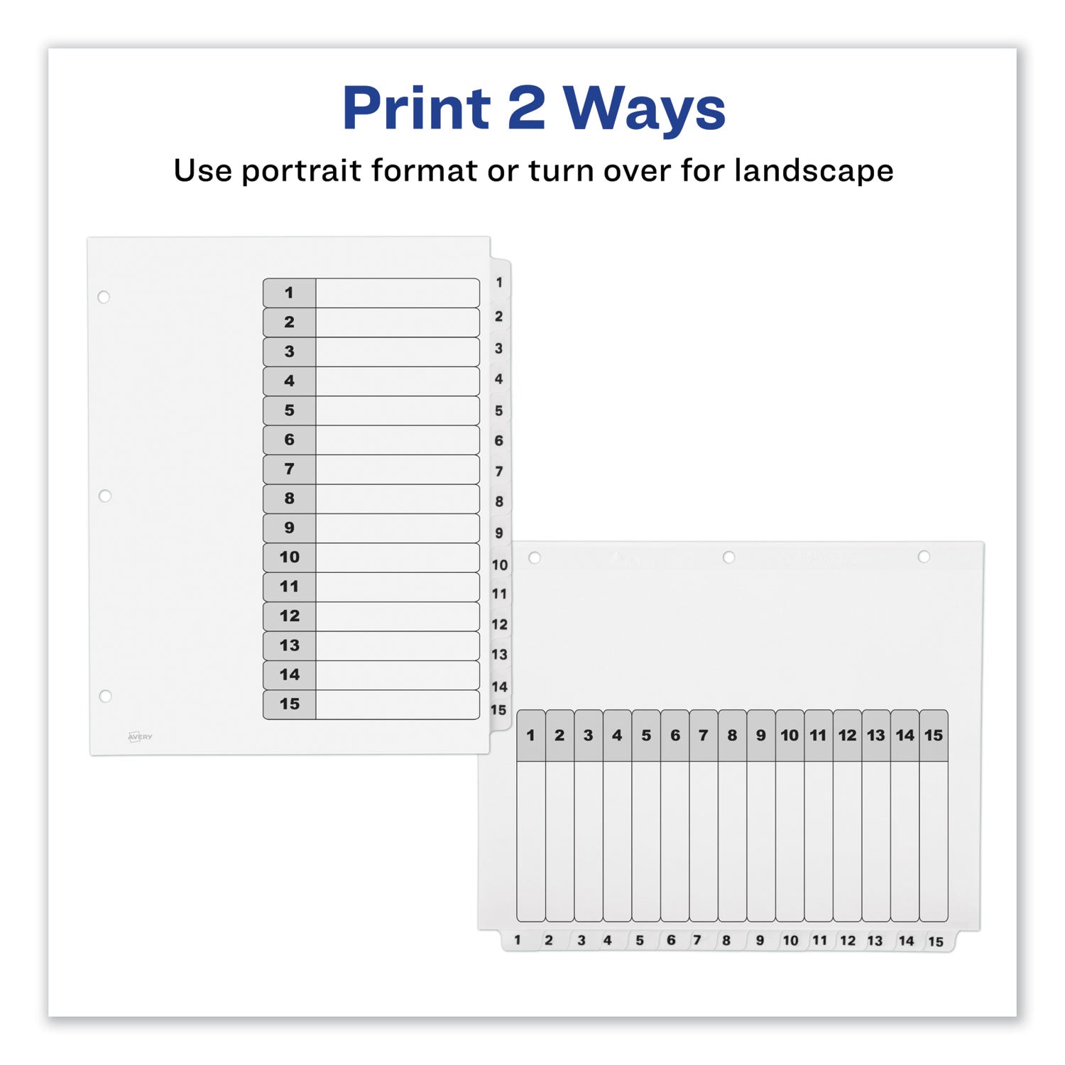 Customizable TOC Ready Index Black and White Dividers, 15-Tab, 1 to 15, 11 x 8.5, 1 Set - 