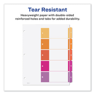 Customizable TOC Ready Index Multicolor Tab Dividers, Uncollated, 5-Tab, 1 to 5, 11 x 8.5, White, 24 Sets - 