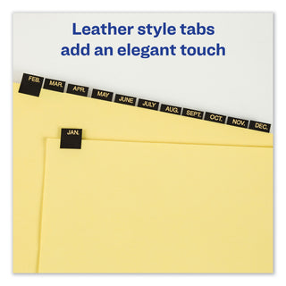 Preprinted Black Leather Tab Dividers w/Copper Reinforced Holes, 12-Tab, Jan. to Dec., 11 x 8.5, Buff, 1 Set - 