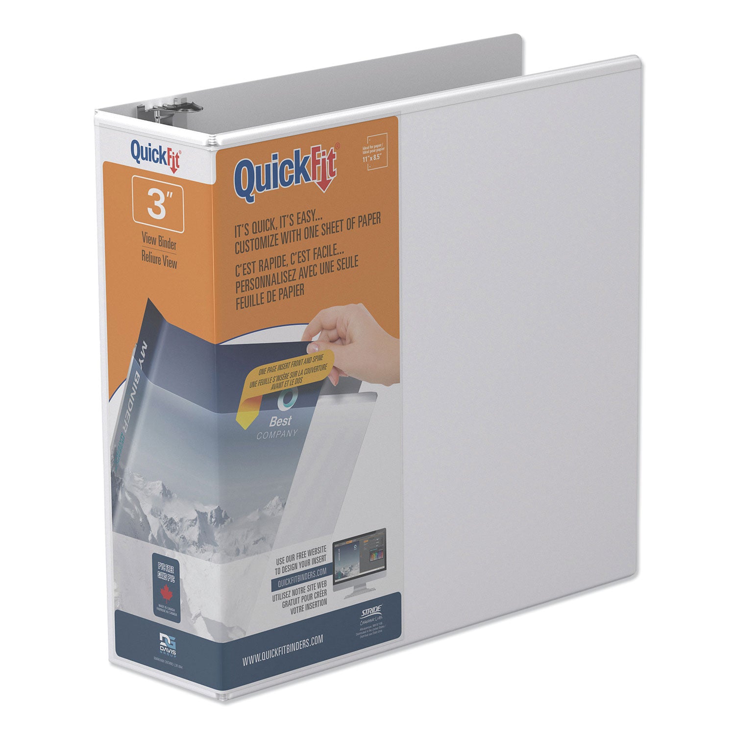 QuickFit Round-Ring View Binder, 3 Rings, 3" Capacity, 11 x 8.5, White - 