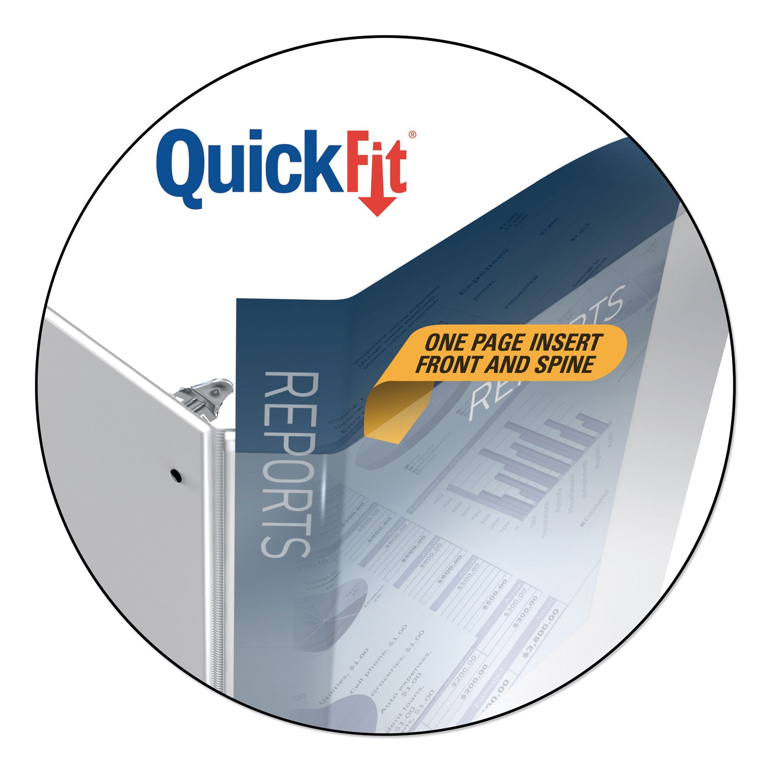 QuickFit Round-Ring View Binder, 3 Rings, 1.5" Capacity, 11 x 8.5, White - 