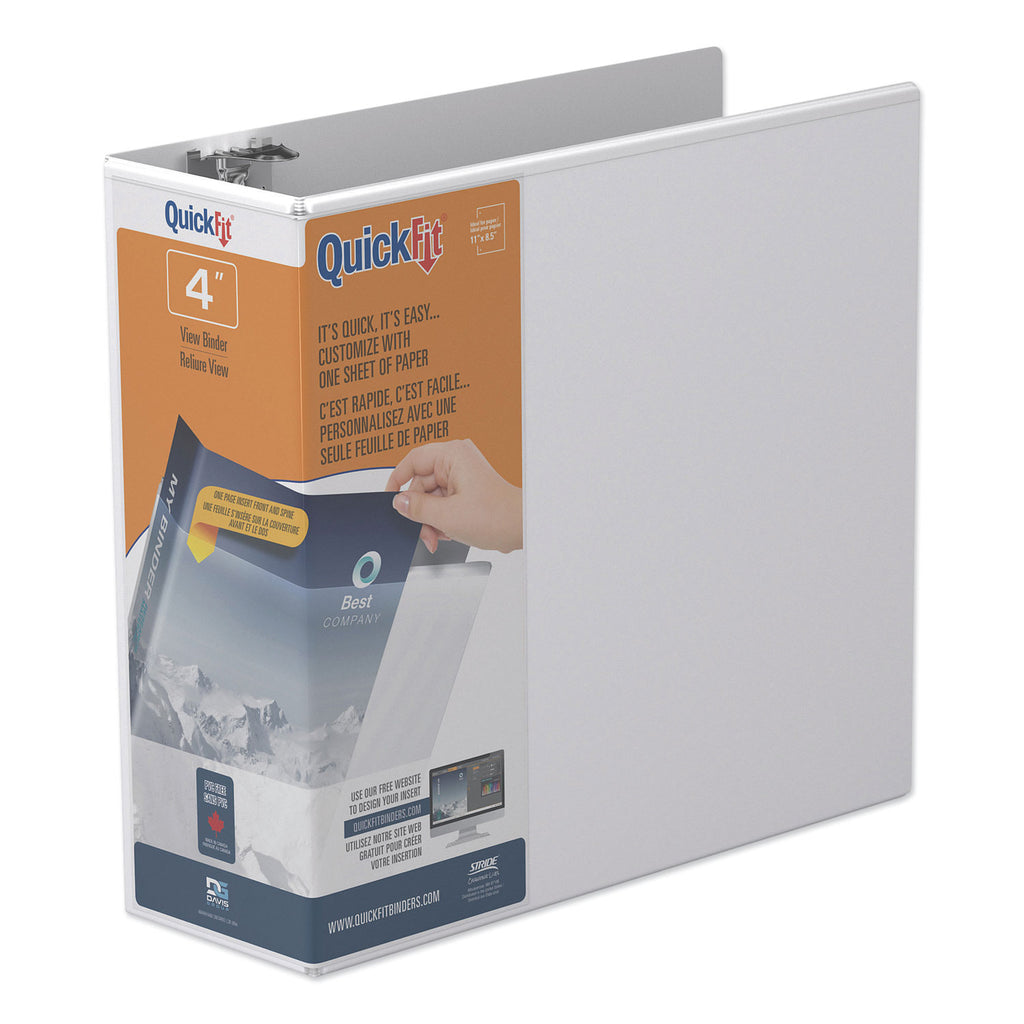 Stride - Quick Fit D-Ring View Binder, 4-inch Capacity, White, Sold as 1 EA