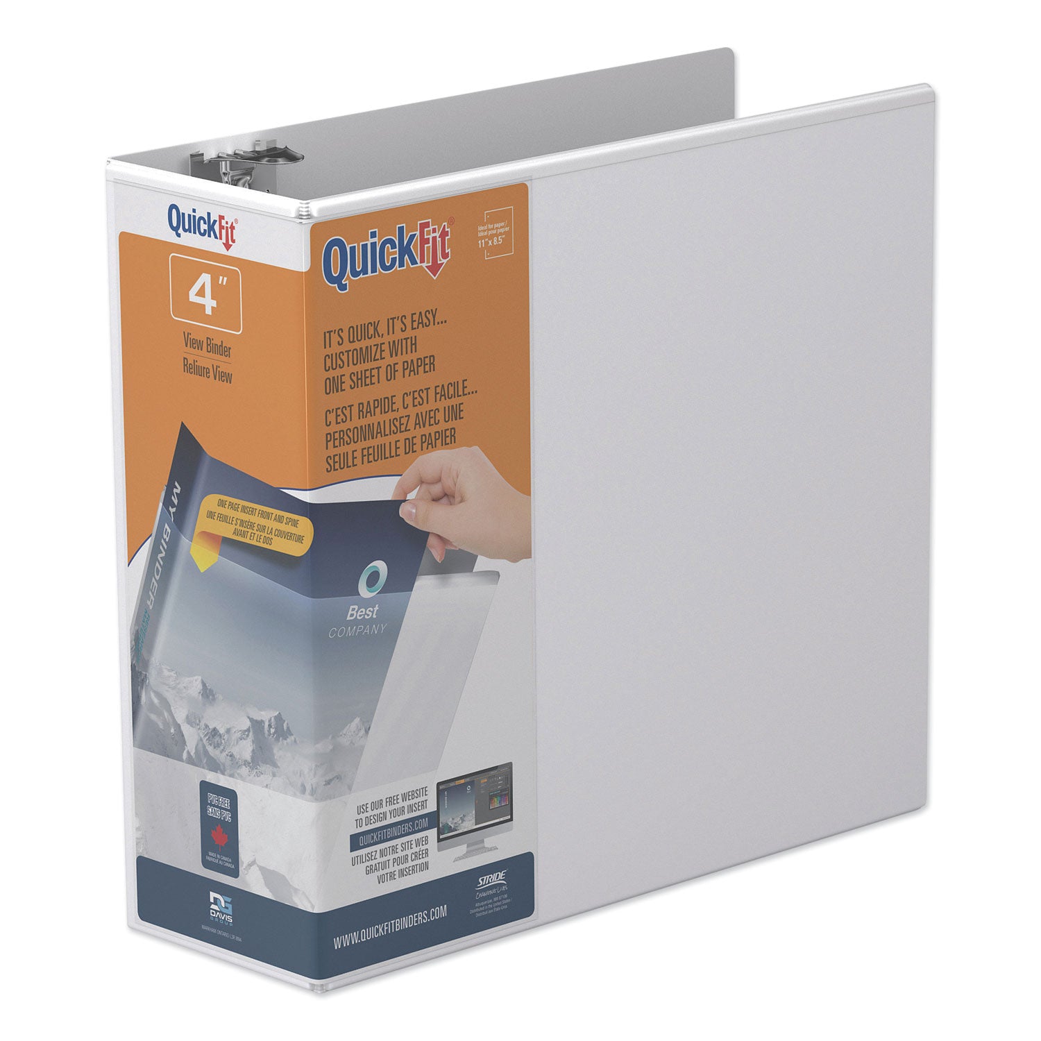 Stride - Quick Fit D-Ring View Binder, 4-inch Capacity, White, Sold as 1 EA