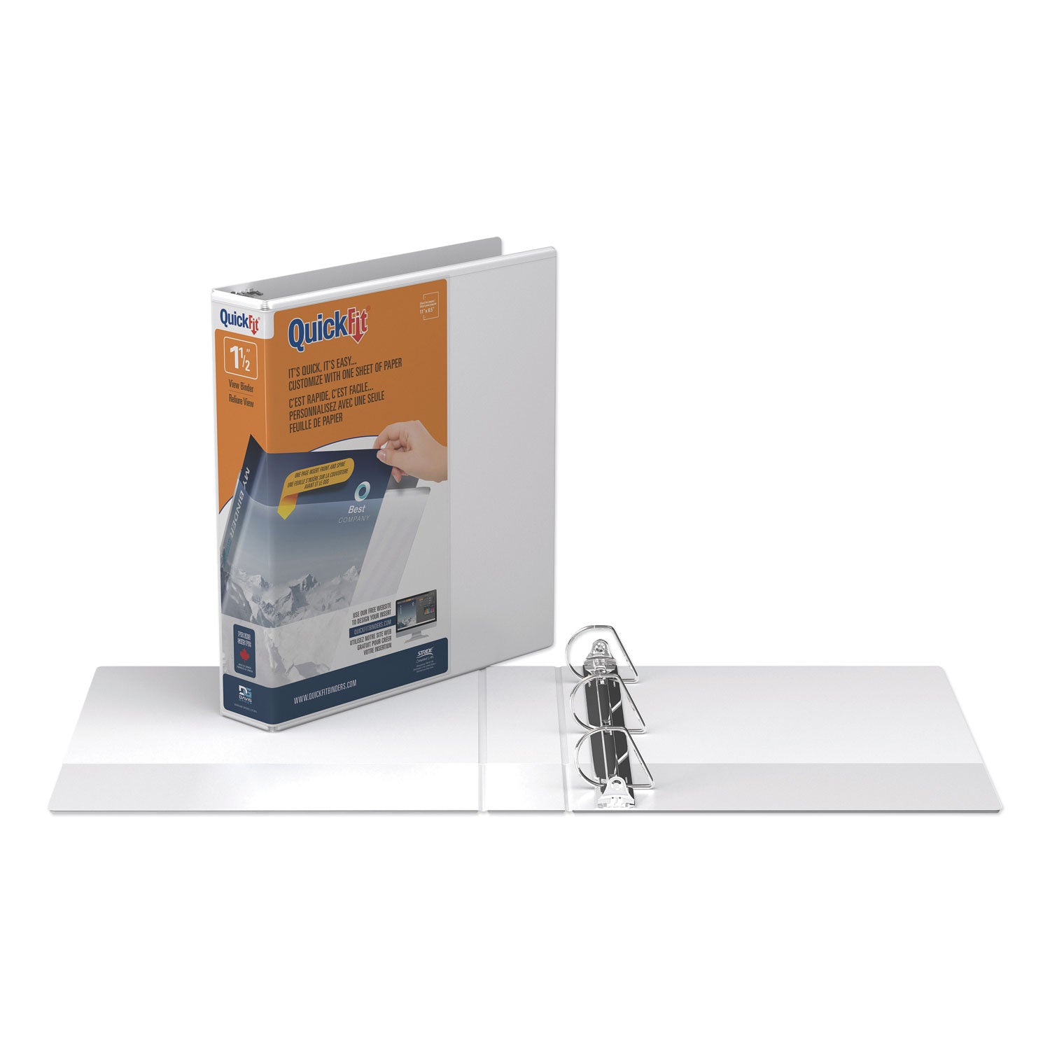 QuickFit D-Ring View Binder, 3 Rings, 1.5" Capacity, 11 x 8.5, White