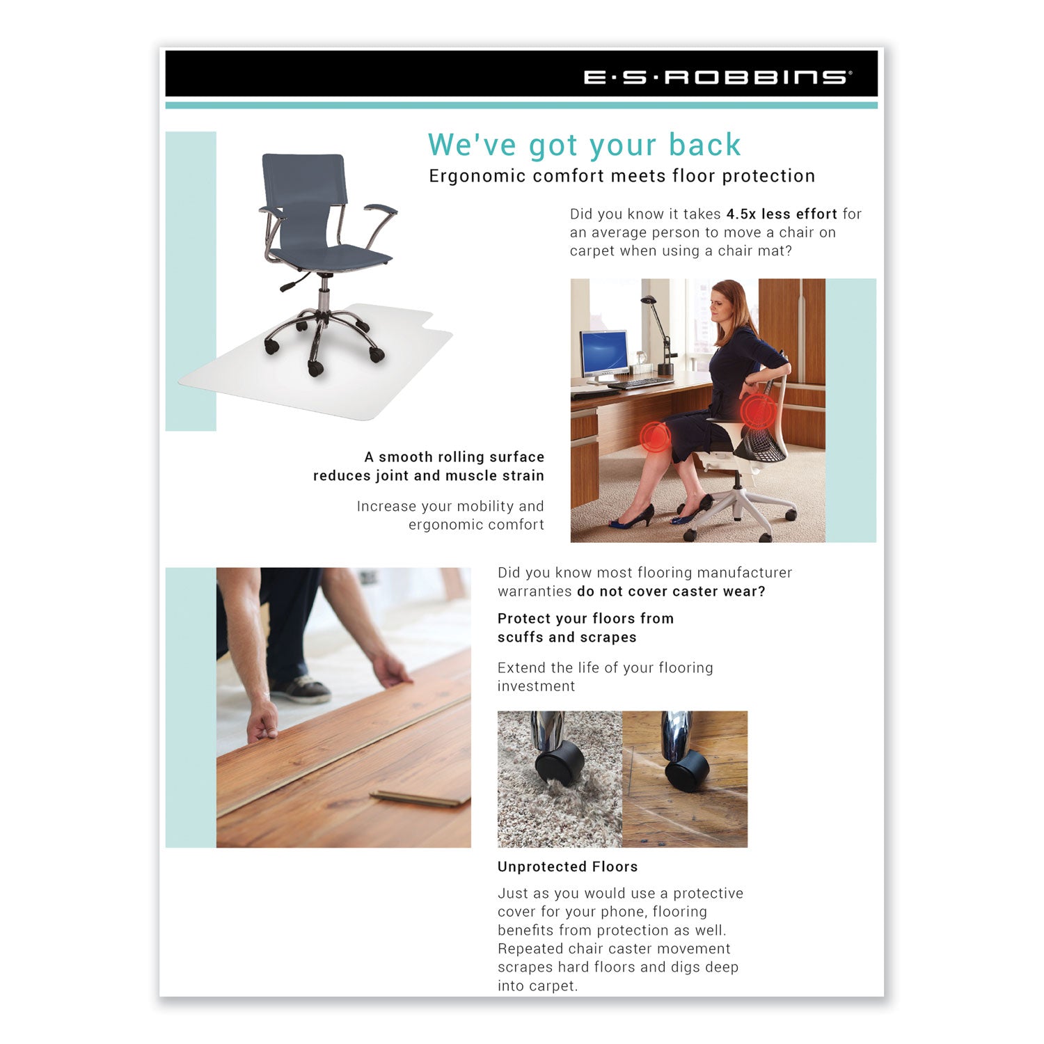 EverLife Light Use Chair Mat for Flat to Low Pile Carpet, Rectangular, 46 x 60, Clear