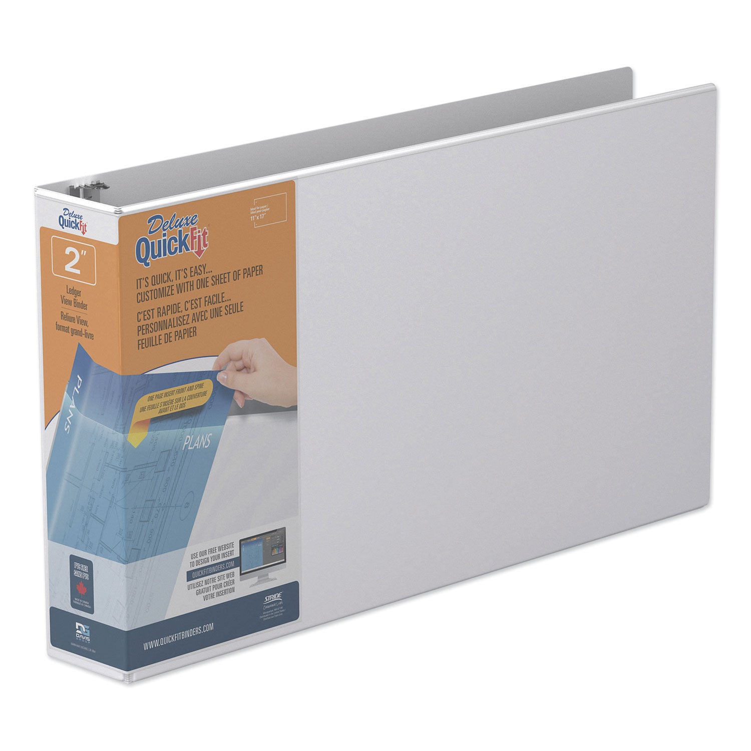 QuickFit Ledger D-Ring View Binder, 3 Rings, 2" Capacity, 11 x 17, White - 
