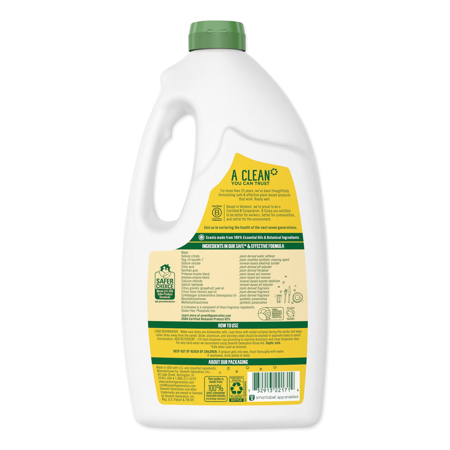 Natural Automatic Dishwasher Gel, Lemon, 42 oz Bottle - 