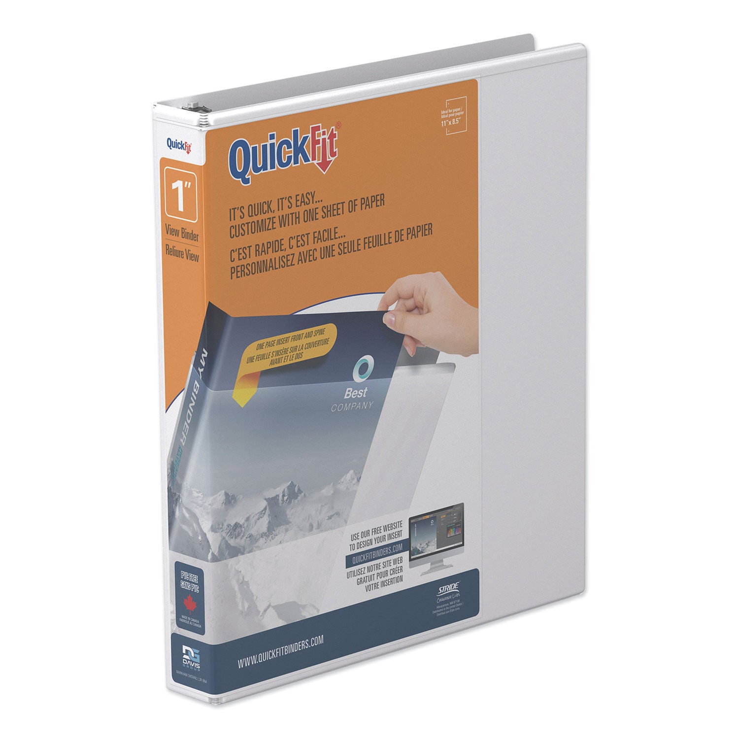 QuickFit D-Ring View Binder, 3 Rings, 1" Capacity, 11 x 8.5, White - 