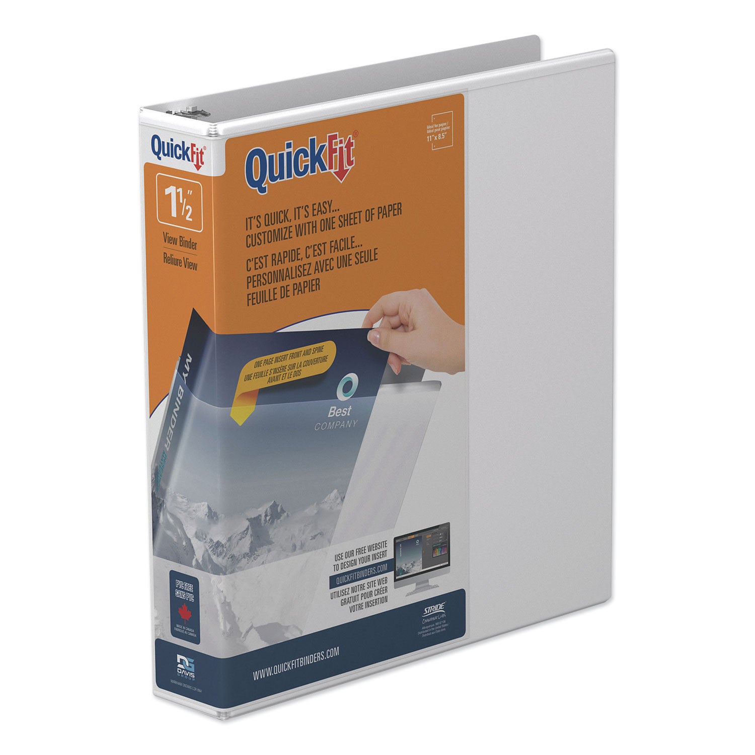 QuickFit D-Ring View Binder, 3 Rings, 1.5" Capacity, 11 x 8.5, White - 